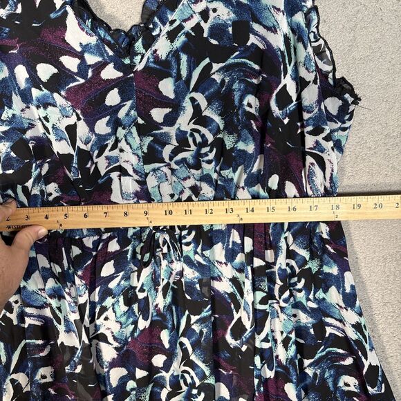 Torrid Womens Size 0 (L) Mini Ruffle Trim Dress Chiffon Floral Blue Swirl Ditsy - Picture 10 of 15